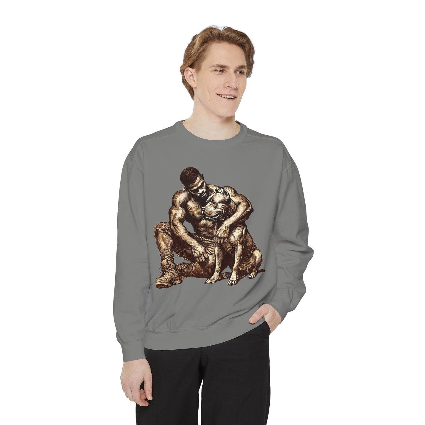 Embrace Sweatshirt - Comfortable Unisex Style Featuring Man and Dog Design