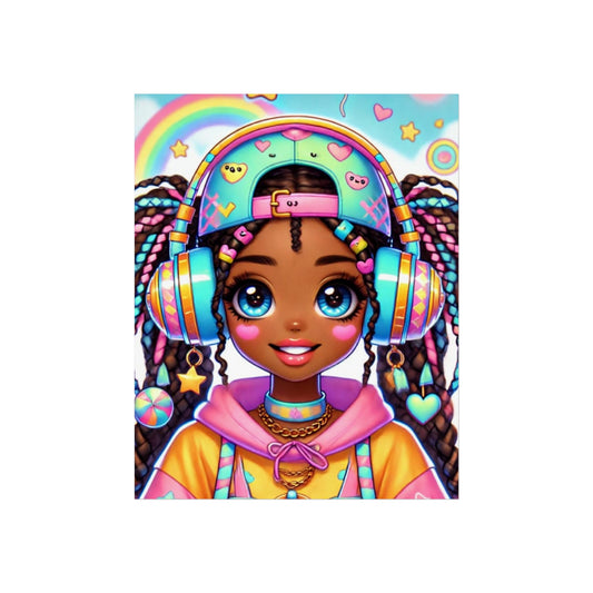 Colorful Vintage Vibe Art Poster - Retro Girl with Headphones