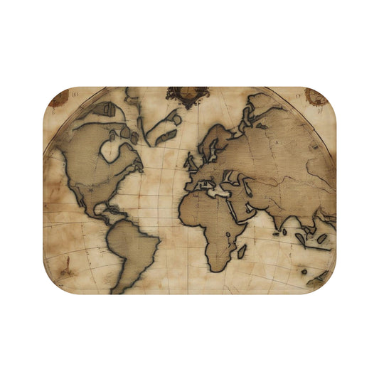 Vintage World Map Bath Mat - Rustic Bathroom Decor, Travel Lover Gift