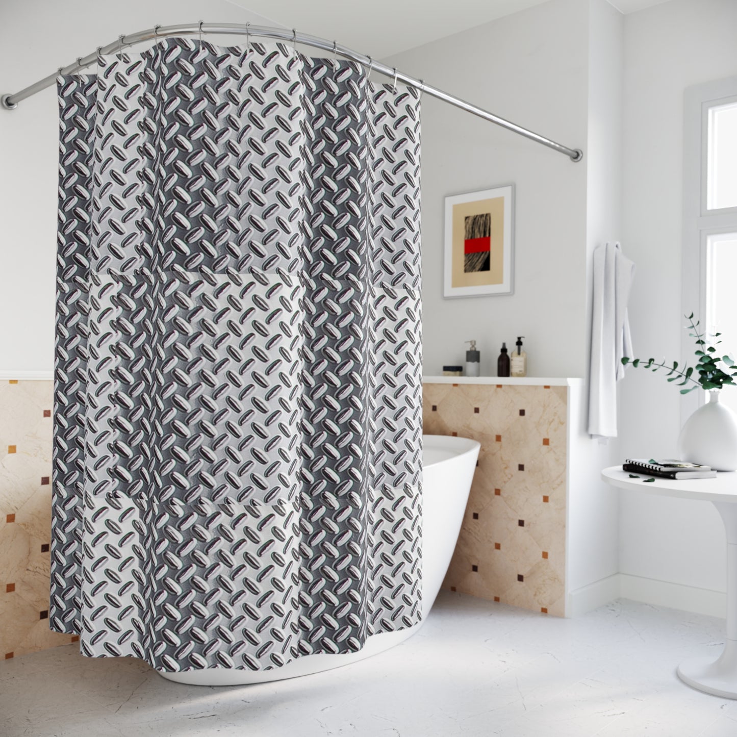 Industrial Metal Design Shower Curtain - Modern Bathroom Decor