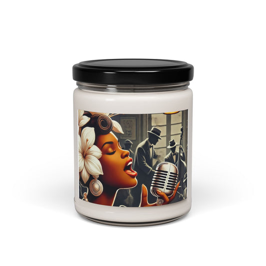 Jazz-Inspired Scented Soy Candle - 9oz with Floral Design
