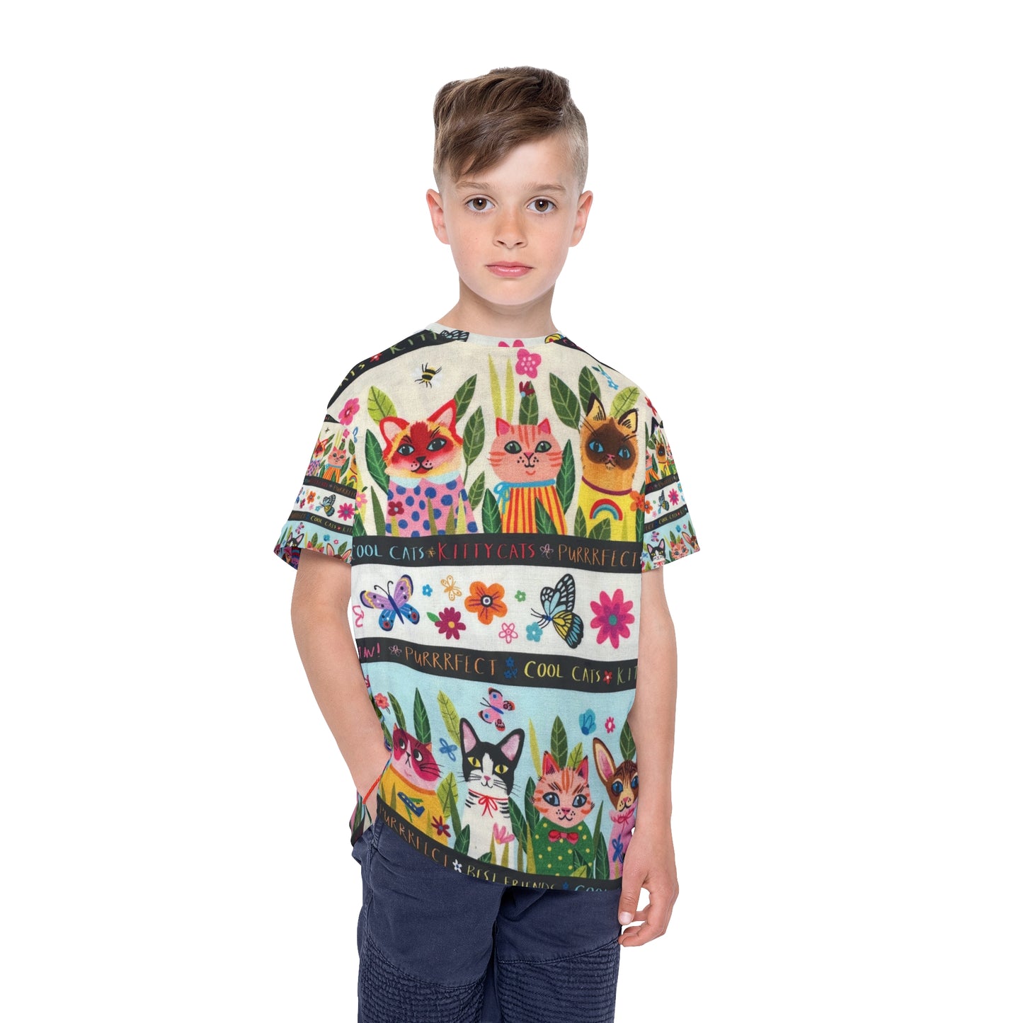 Colorful Cat-Themed Kids Sports Jersey - Perfect for Playtime and Celebrations