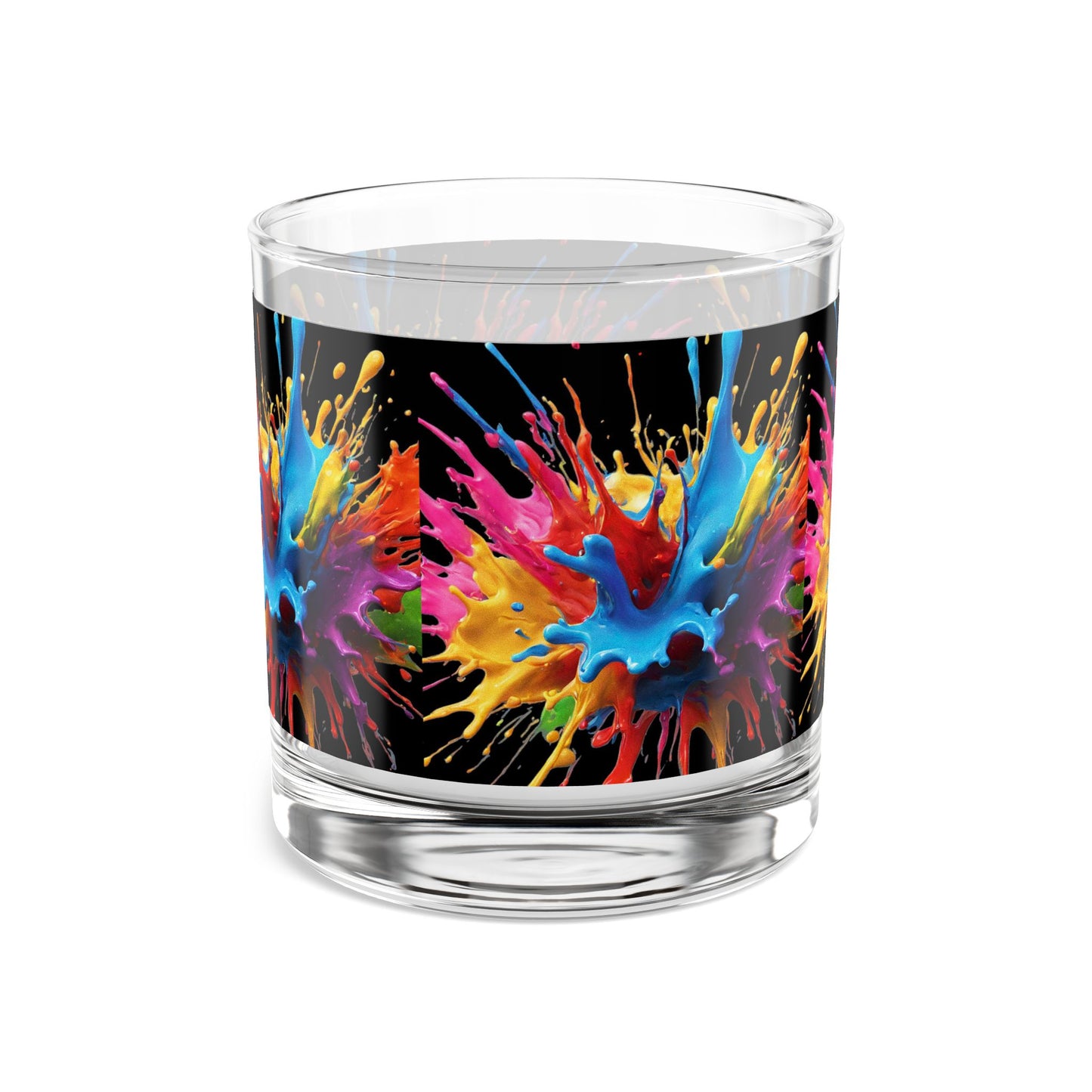 Colorful Splash Art Rocks Glass - 10oz Whiskey Tumbler for Drinks, Party, and Home Bar