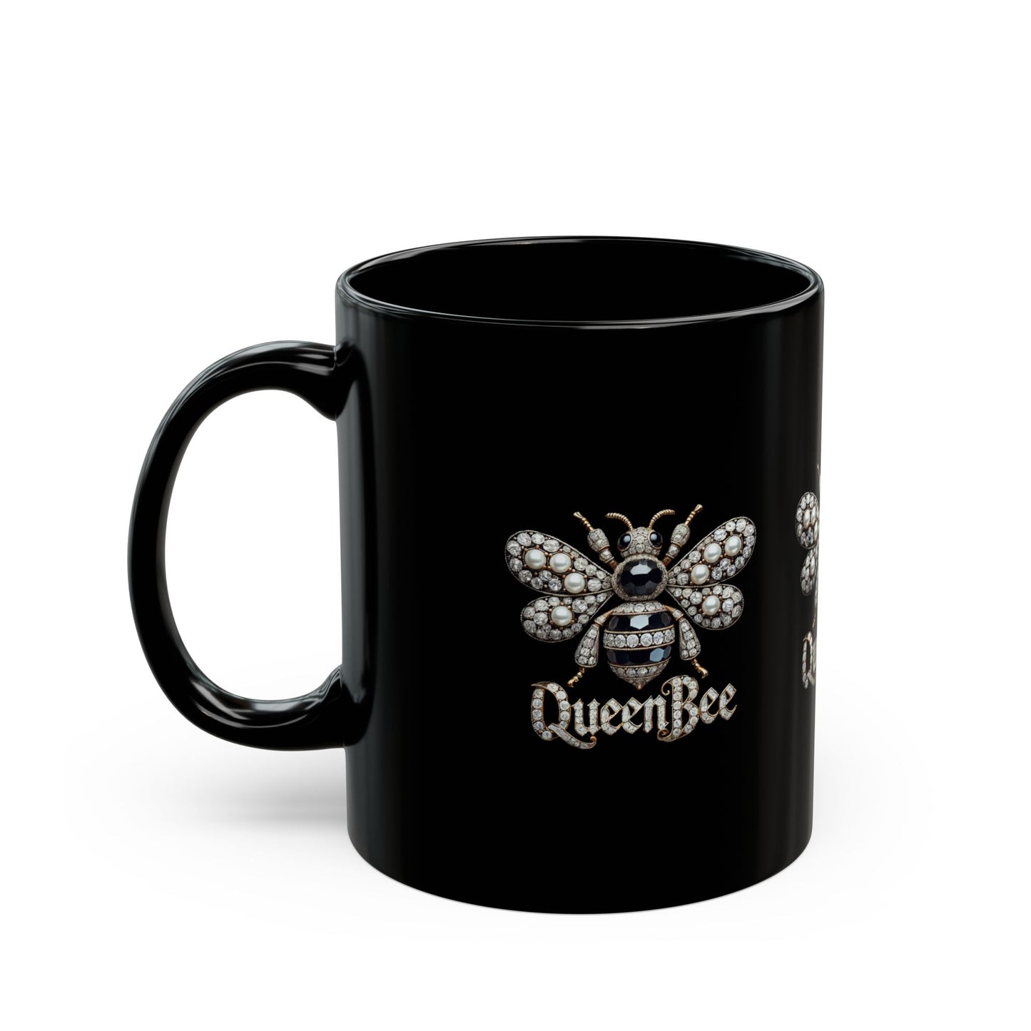 Queen Bee Black Mug - 11oz & 15oz | Elegant Bee Design Coffee Cup