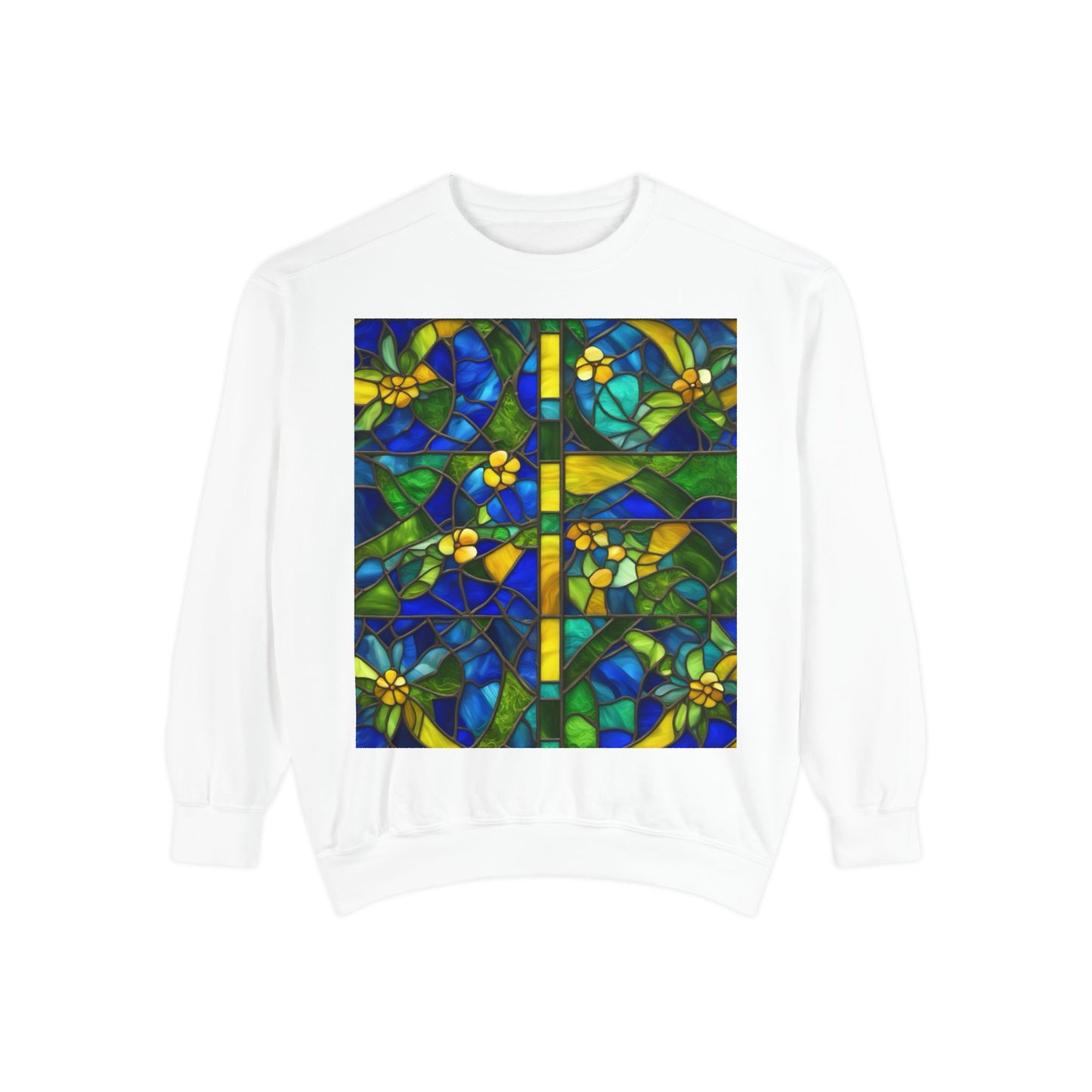 Colorful Stained Glass Flower Sweatshirt - Unisex Garment-Dyed Pullover