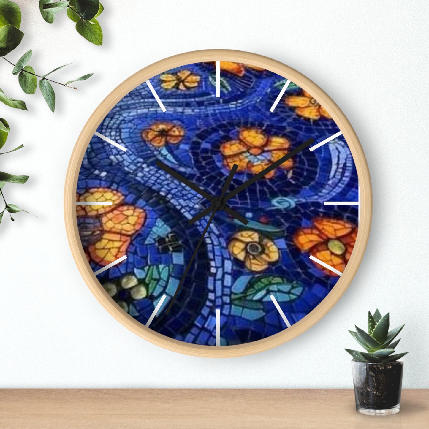 Mosaic Floral Wall Clock - Artistic Home Decor