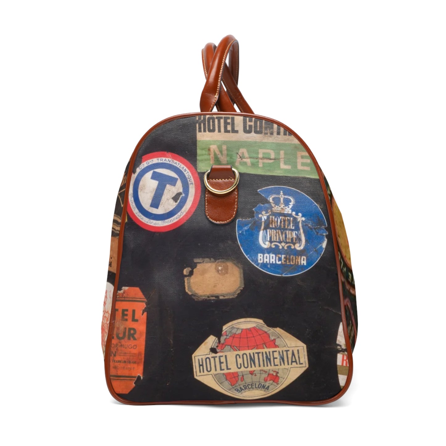 Vintage Waterproof Travel Bag - Retro Travel Stickers Design