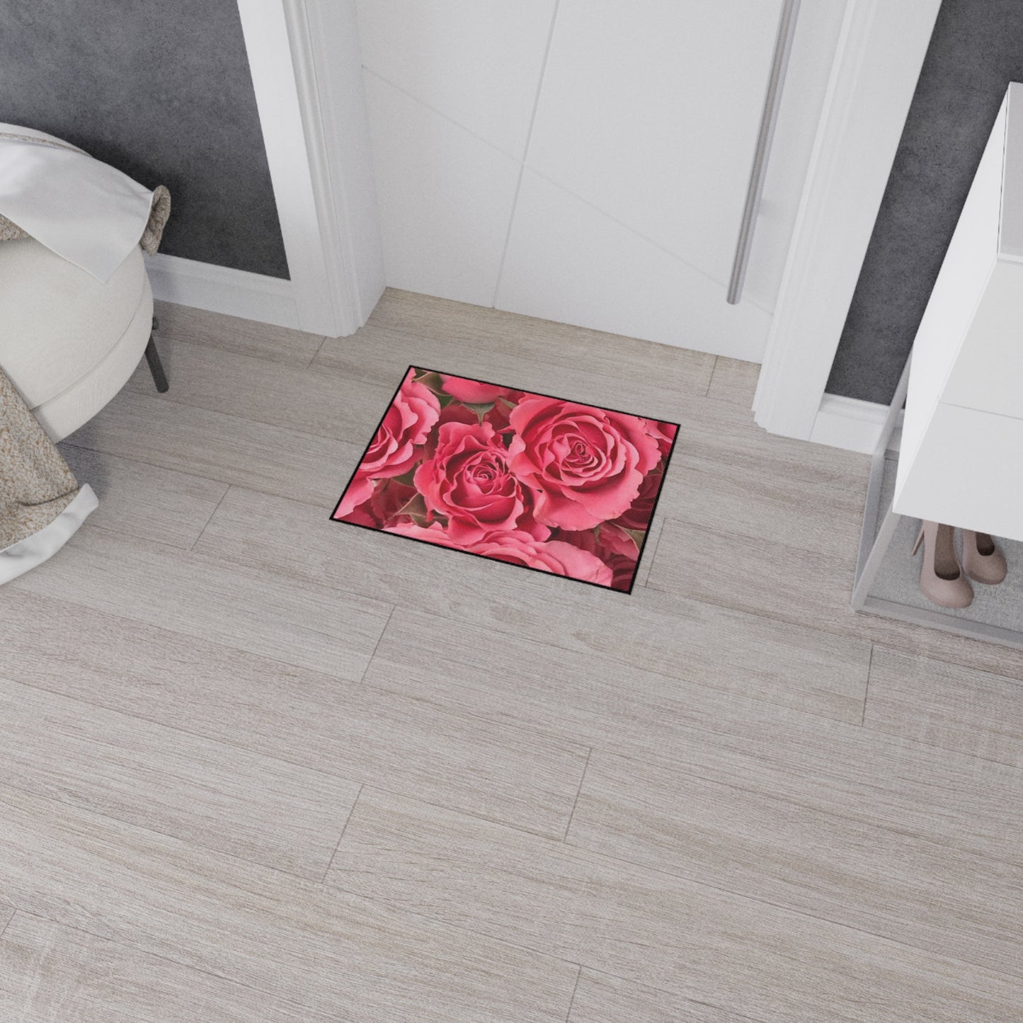 Floral Heavy Duty Floor Mat - Elegant Rose Design for Home Décor