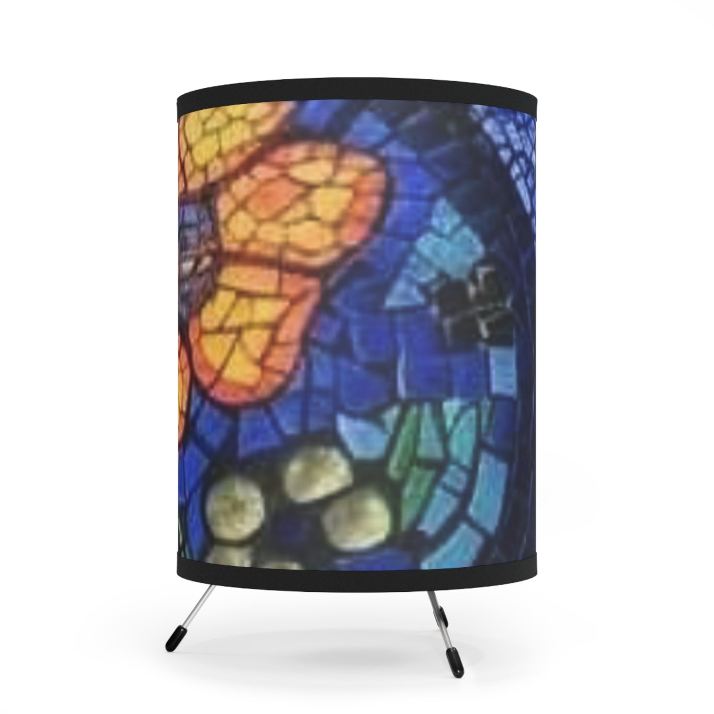 Artisan Tripod Lamp with Stained Glass Printed Shade | Unique Home Decor