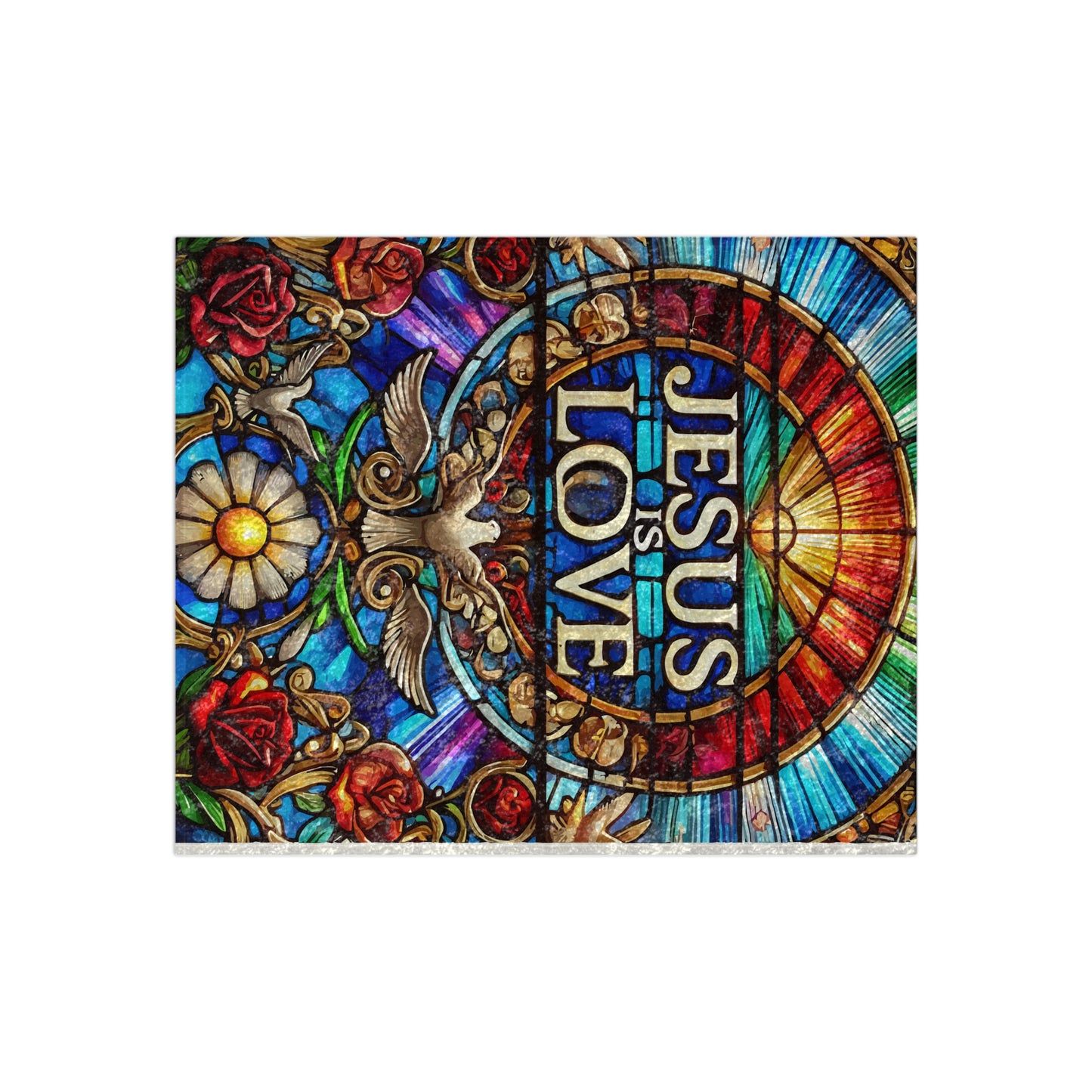 Crushed Velvet Blanket - Jesus is Love Stained Glass Design