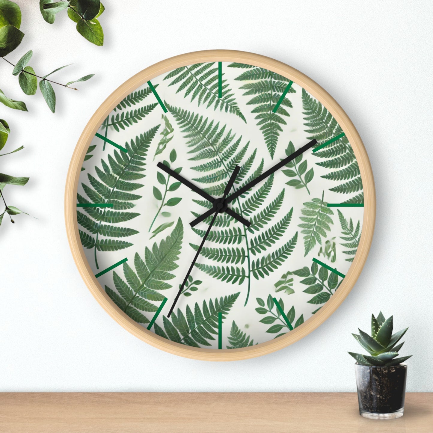 Botanical Fern Wall Clock - Nature Inspired Decor for Home & Office