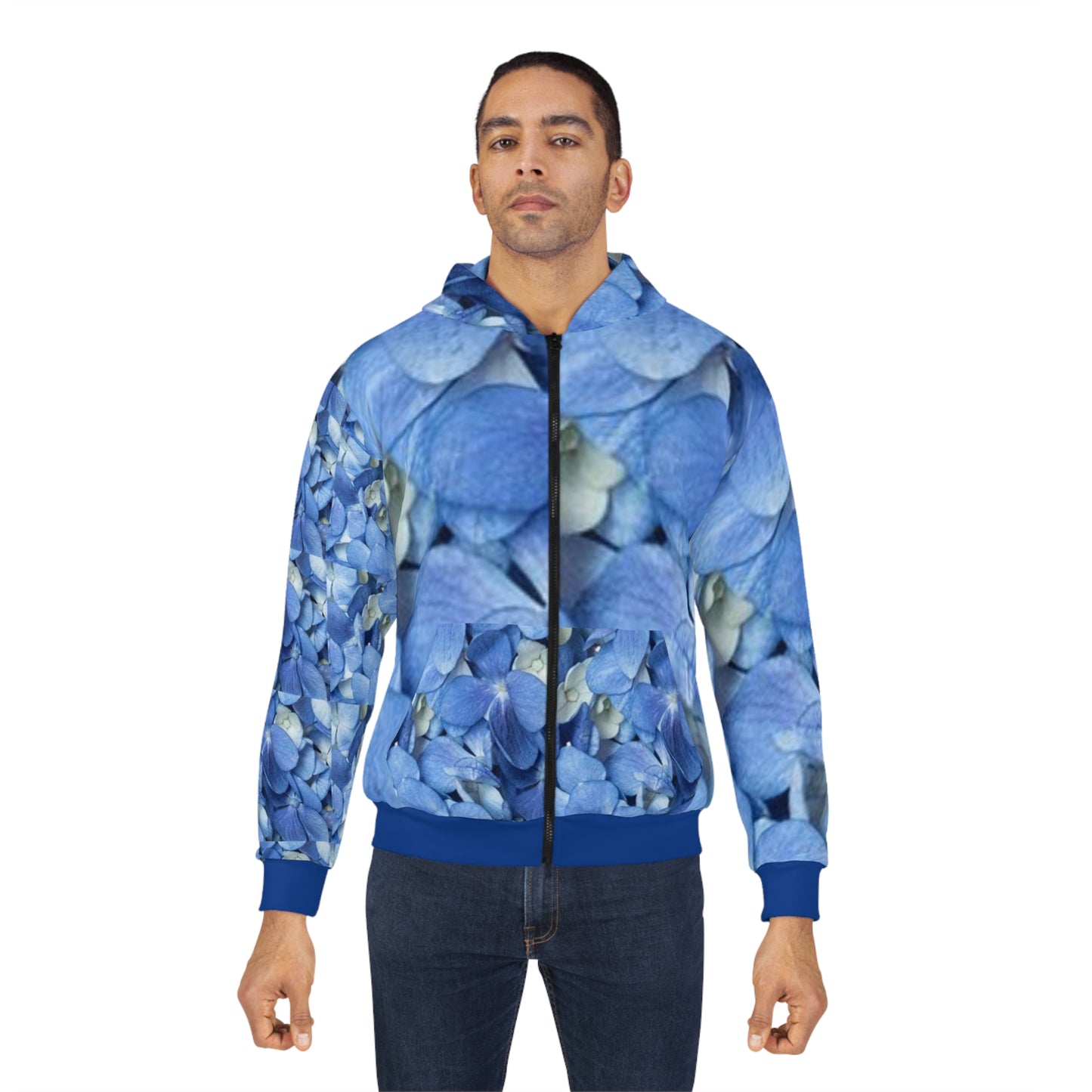 Floral Blue Unisex Zip Hoodie - Cozy and Stylish for Nature Lovers
