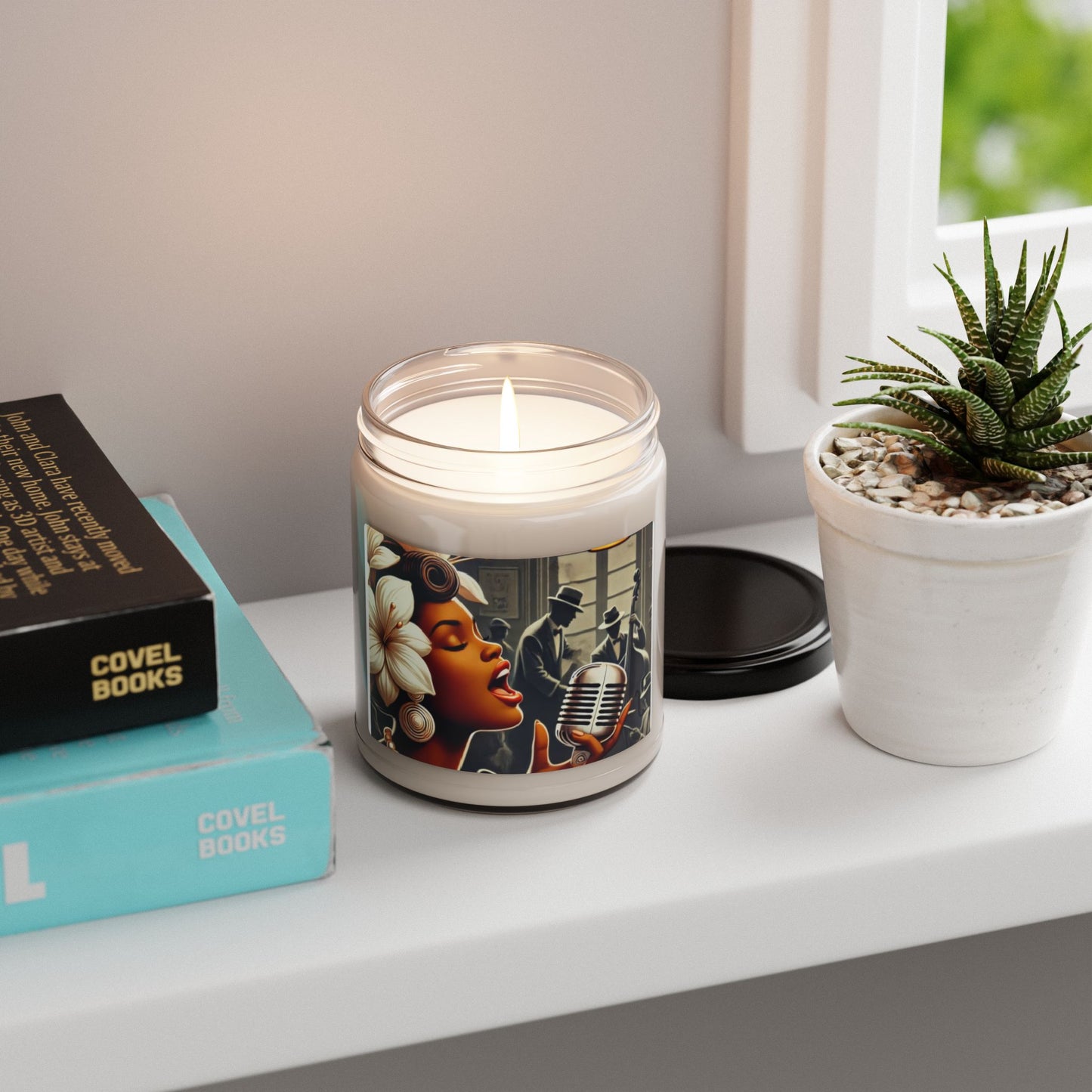 Jazz-Inspired Scented Soy Candle - 9oz with Floral Design
