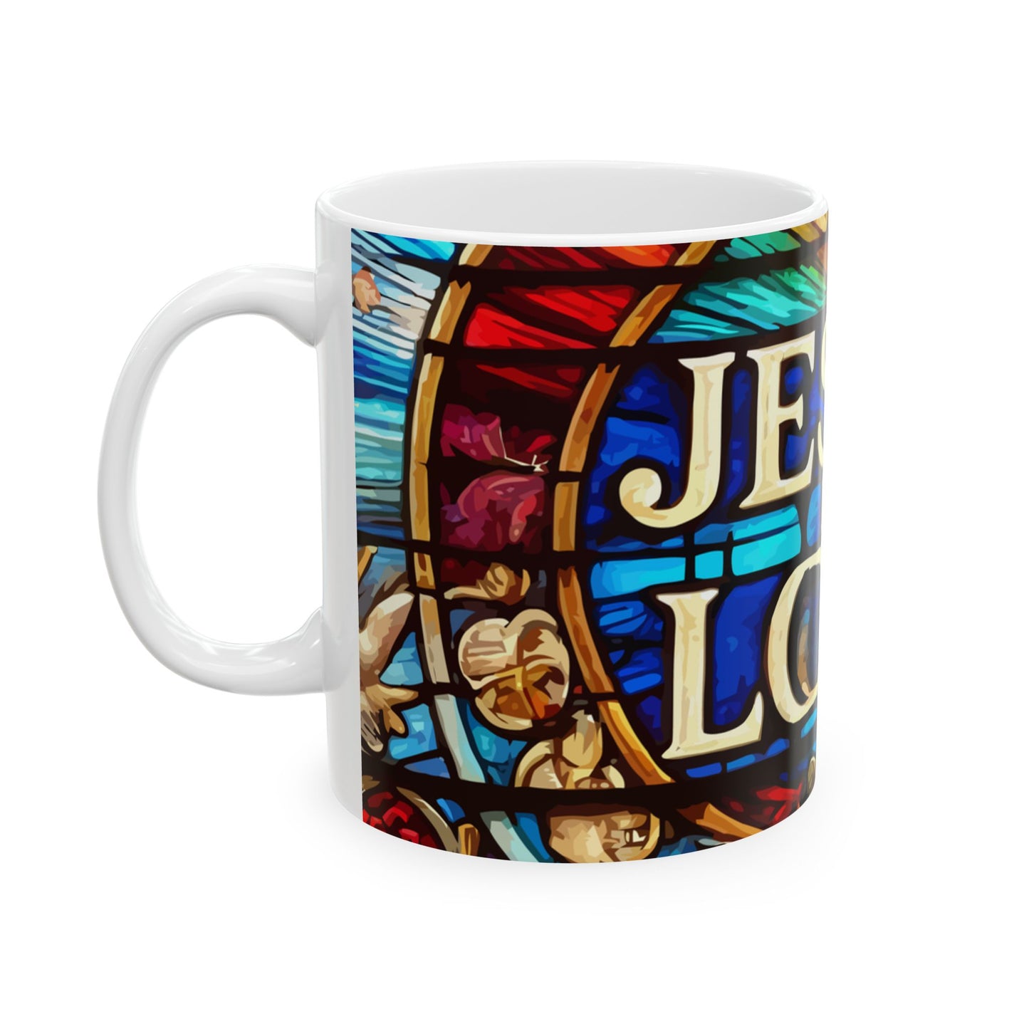Stained Glass Jesus is Love Mug - Inspirational Ceramic Coffee Cup for Faith & Devotion